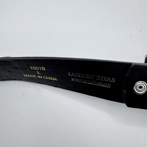 Luxury Diva Rhinestone Bling Cowgirl Fashion Black Belt Size L Missing 1 Stud - Picture 8 of 12